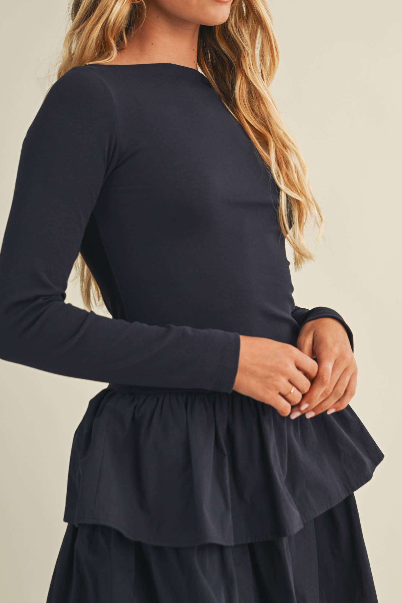 Boat Neck Ruffle Dress