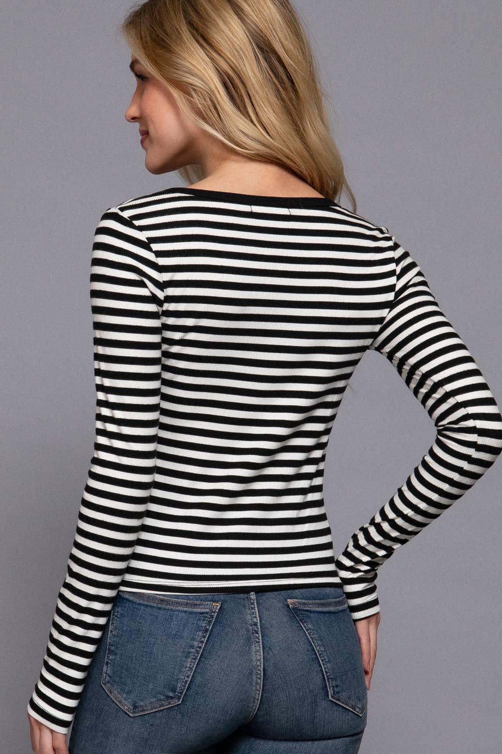 Striped Henley Top: Black