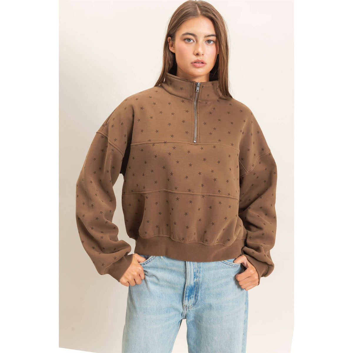 Star Print Sweatshirt: Mocha