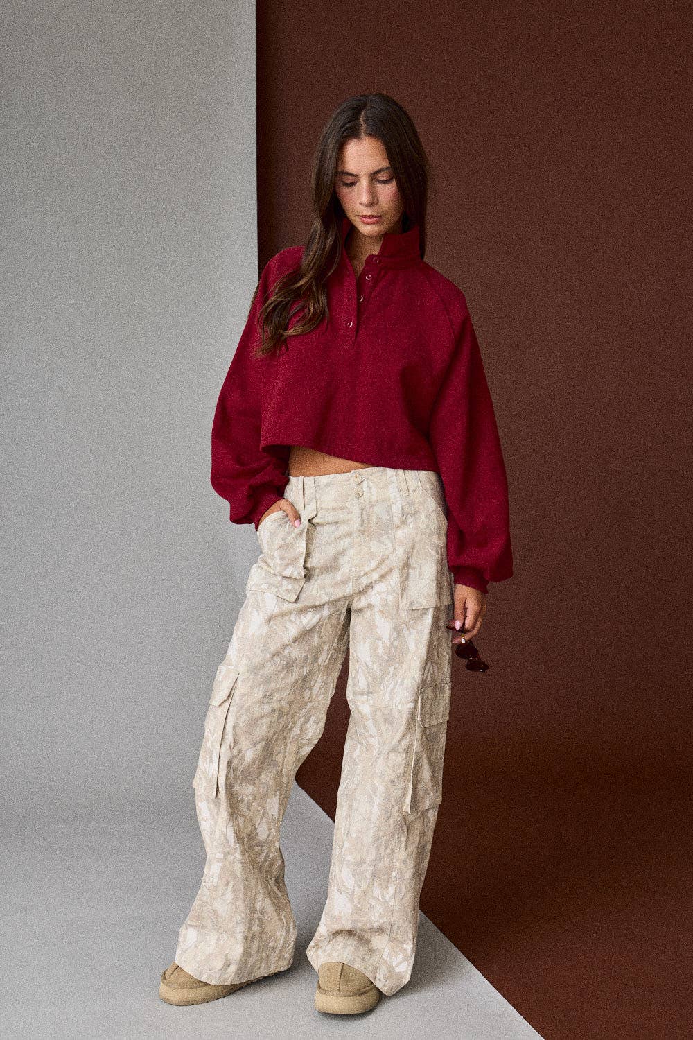 Wide-Leg Camo Cargo Pants