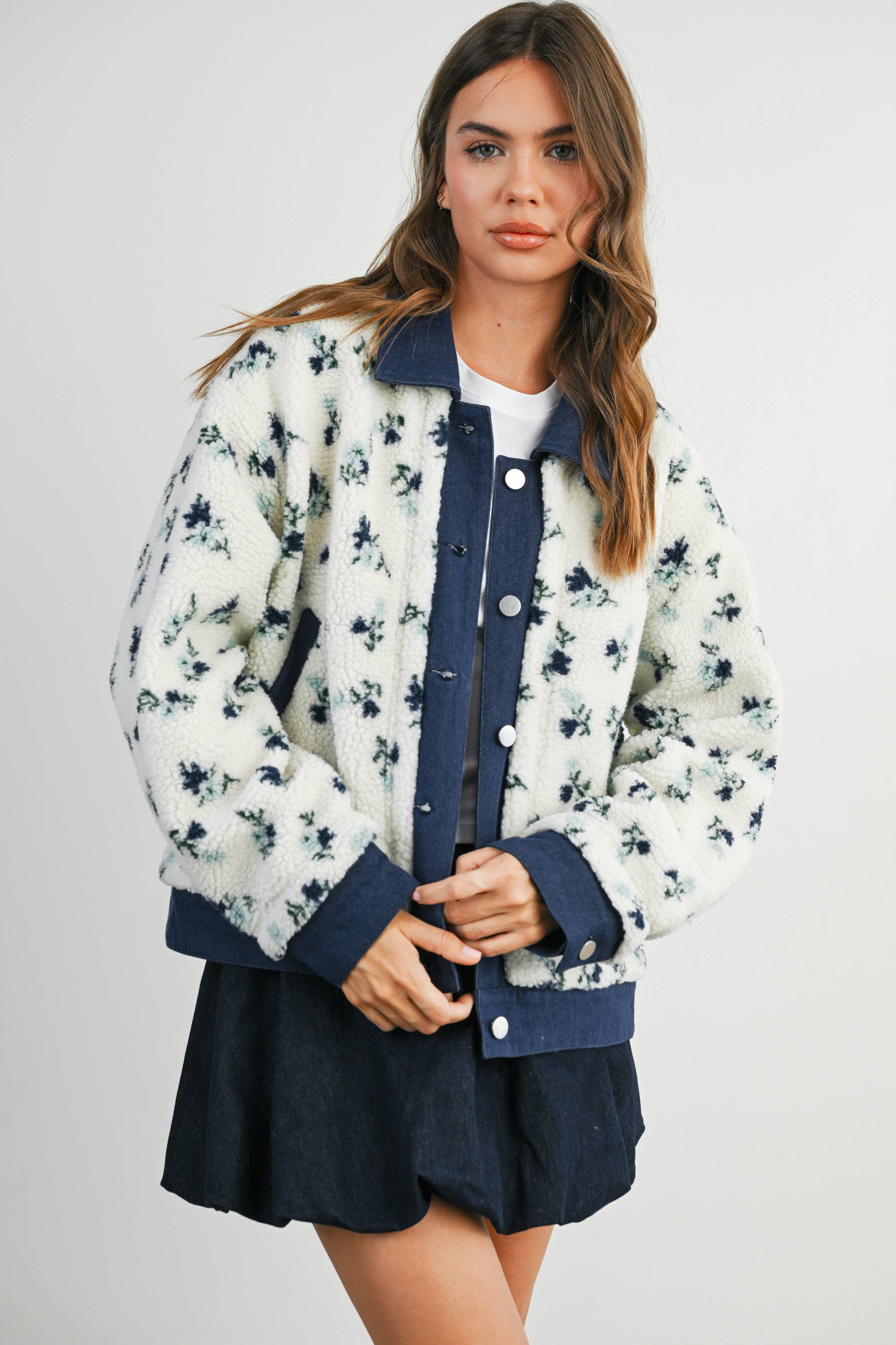 Floral Button-Down Jacket - Navy