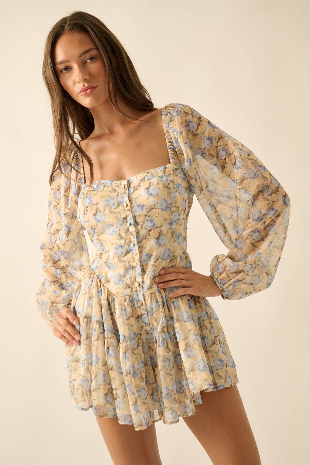 Chiffon Ruffle Romper: Misted Yellow