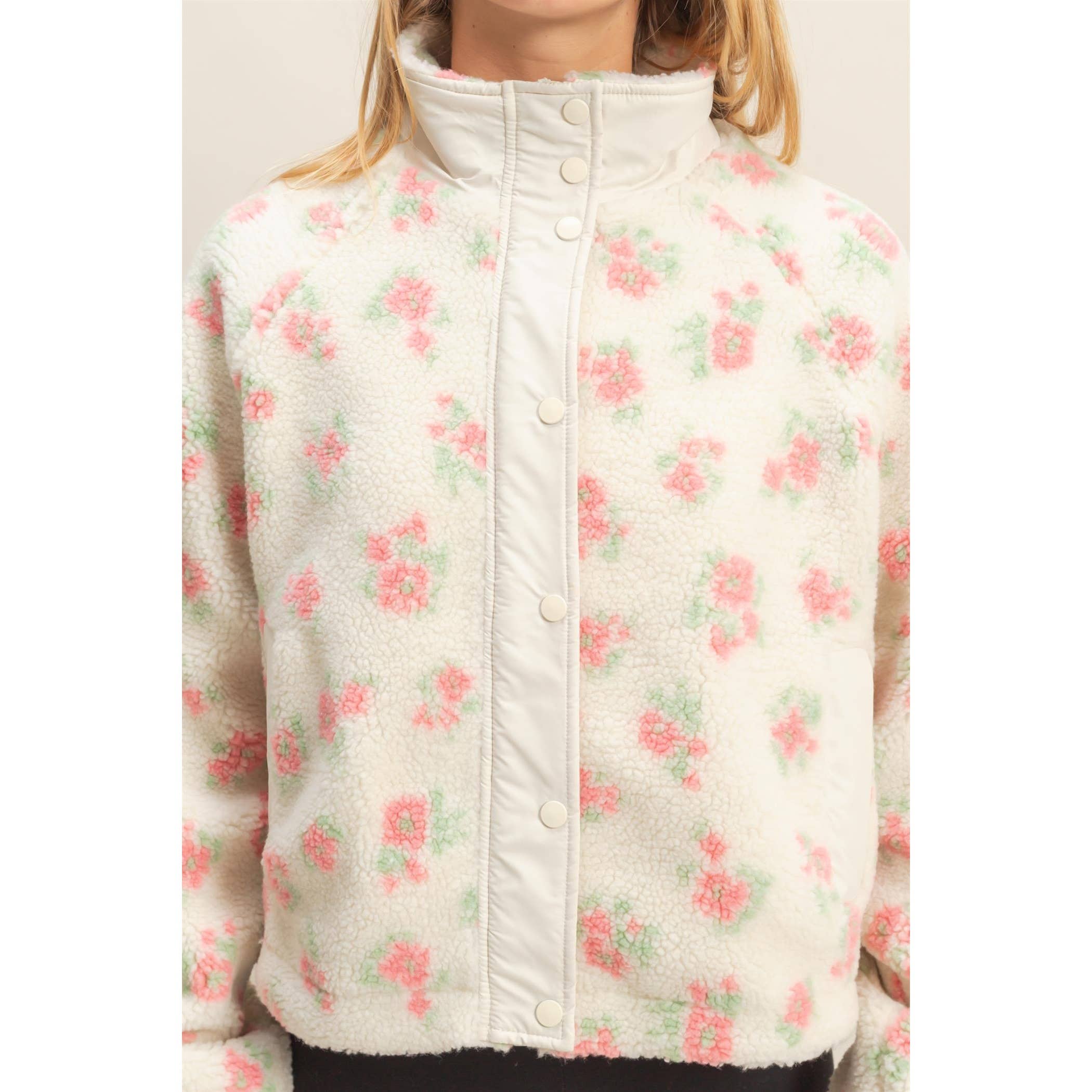 Floral Sherpa Jacket: Pink