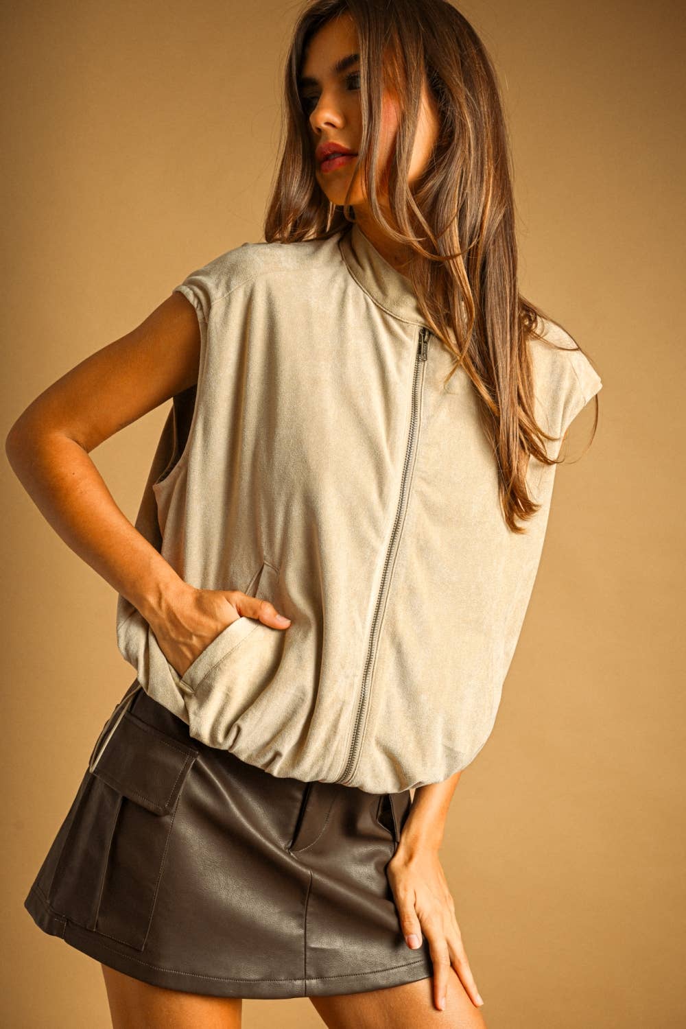 Suede Vest: Ash Beige