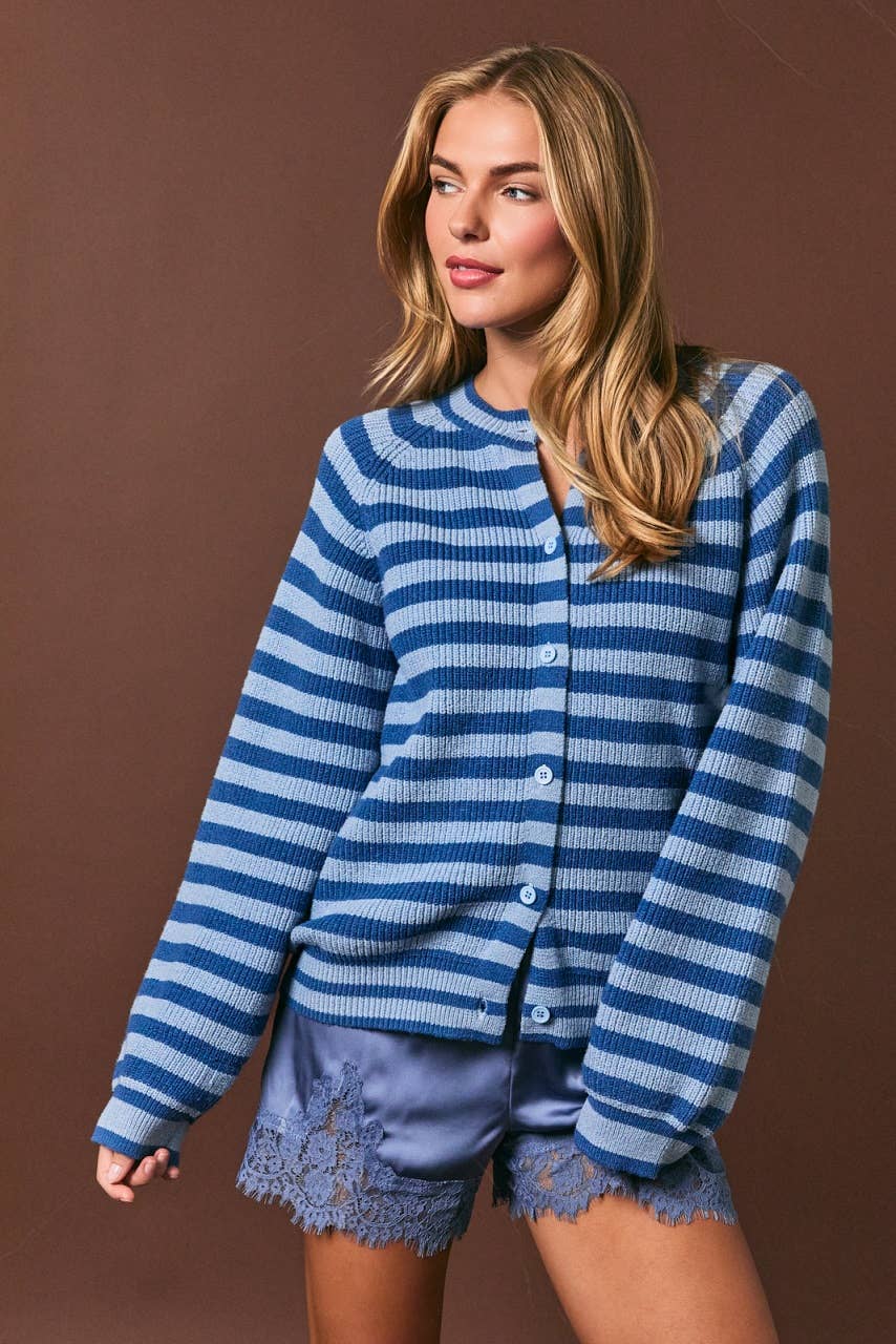 Raglan Striped Cardigan: Blue