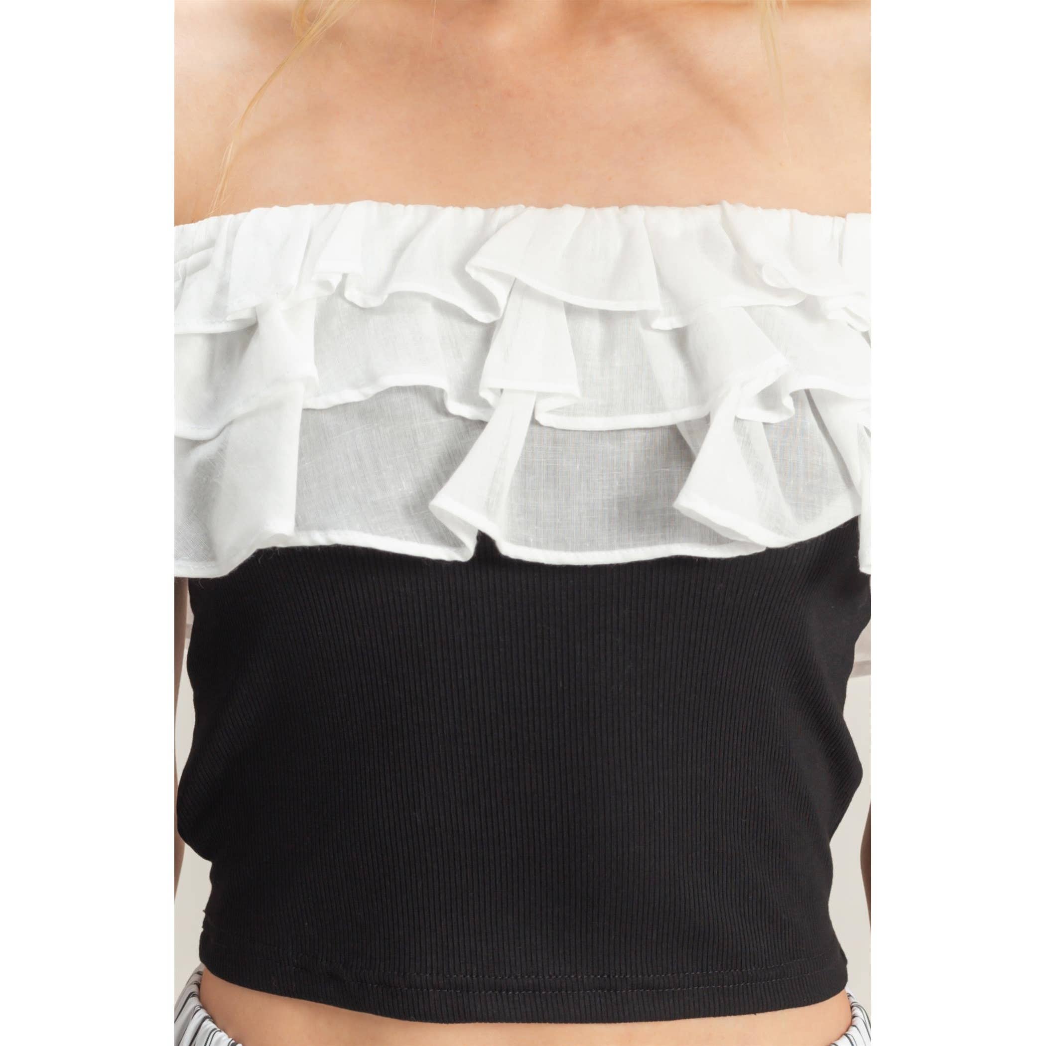 Off The Shoulder Ruffled Top:Black