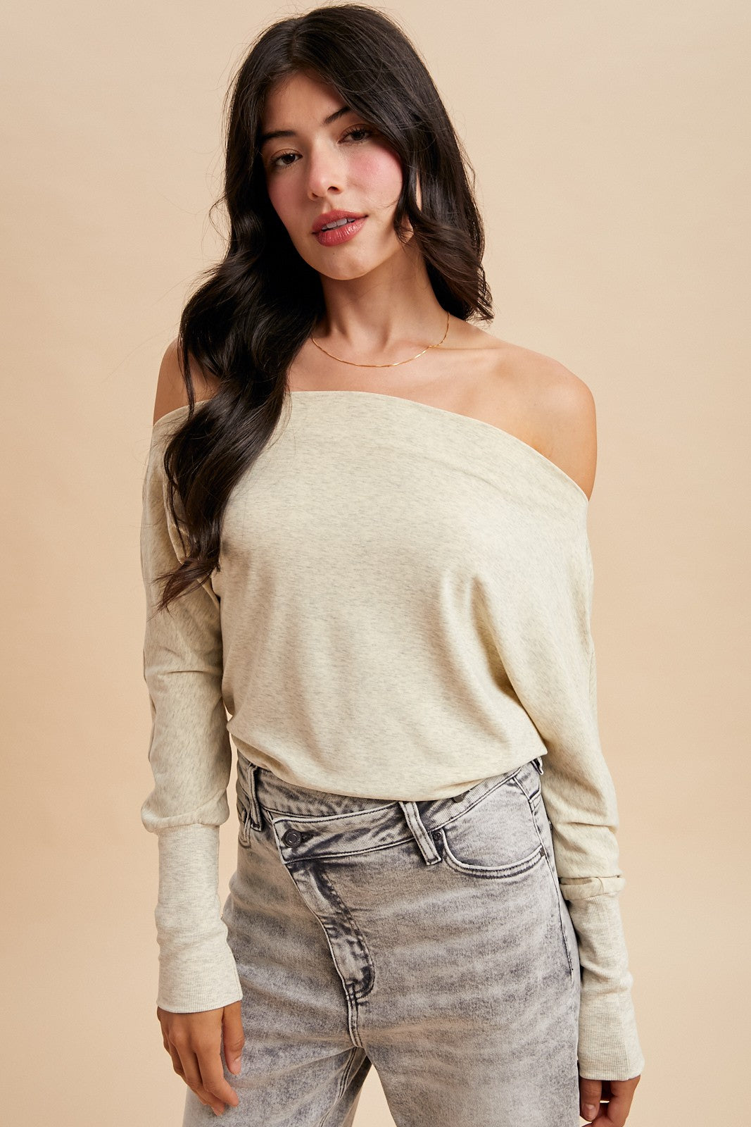 Asymmetric Knit Top: Oatmeal