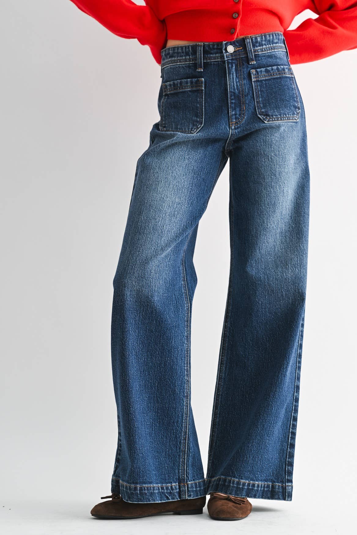 Patch Pocket Wide Leg Jeans