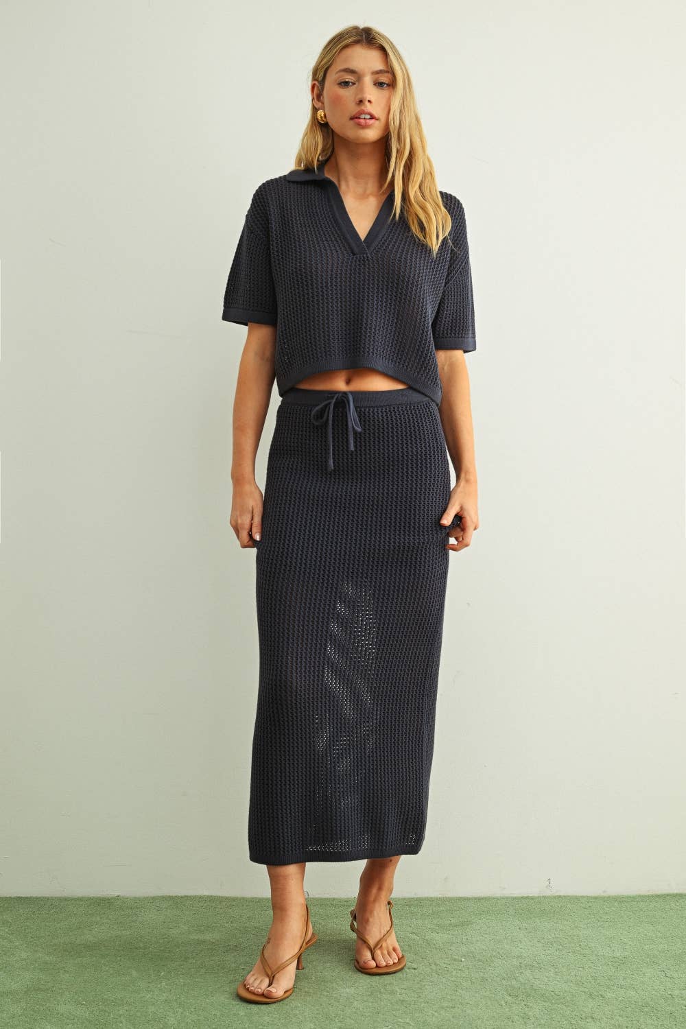 Crochet Collar Top: Navy