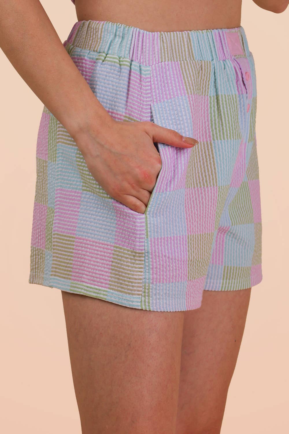 Striped & Checker Shorts: Pink/Blue