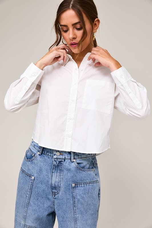 Long Sleeve Poplin Shirt: White