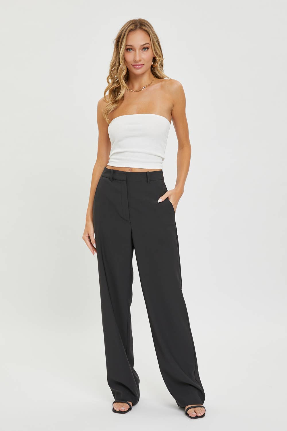 High Rise Trousers:Taupe/Grey