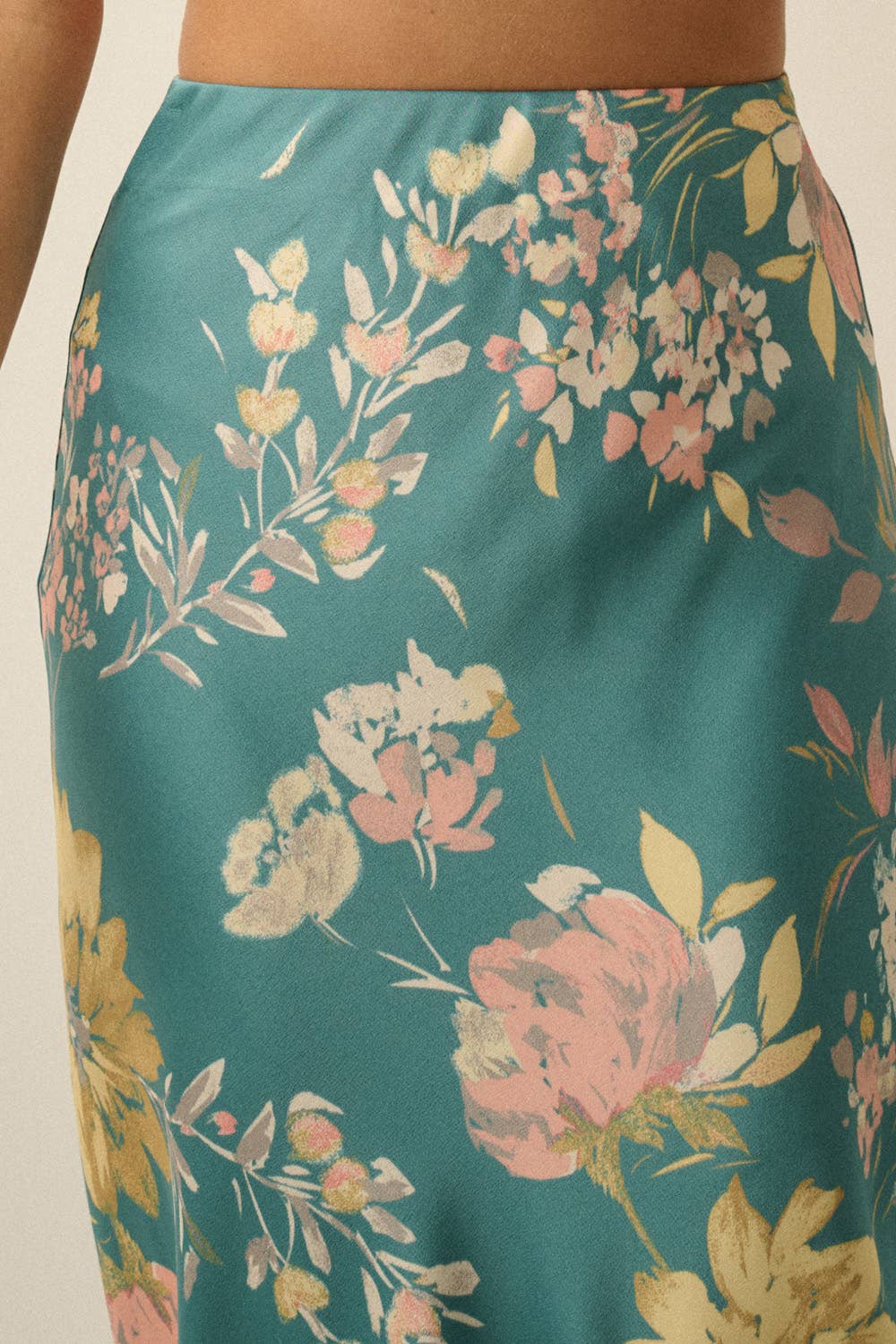 Textured Floral Maxi Skirt:Teal