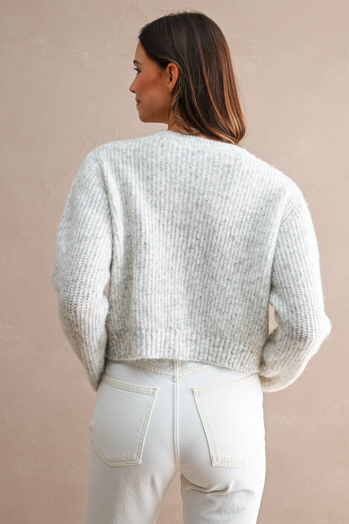 Button Contrast Cardigan: Lt. H. Grey