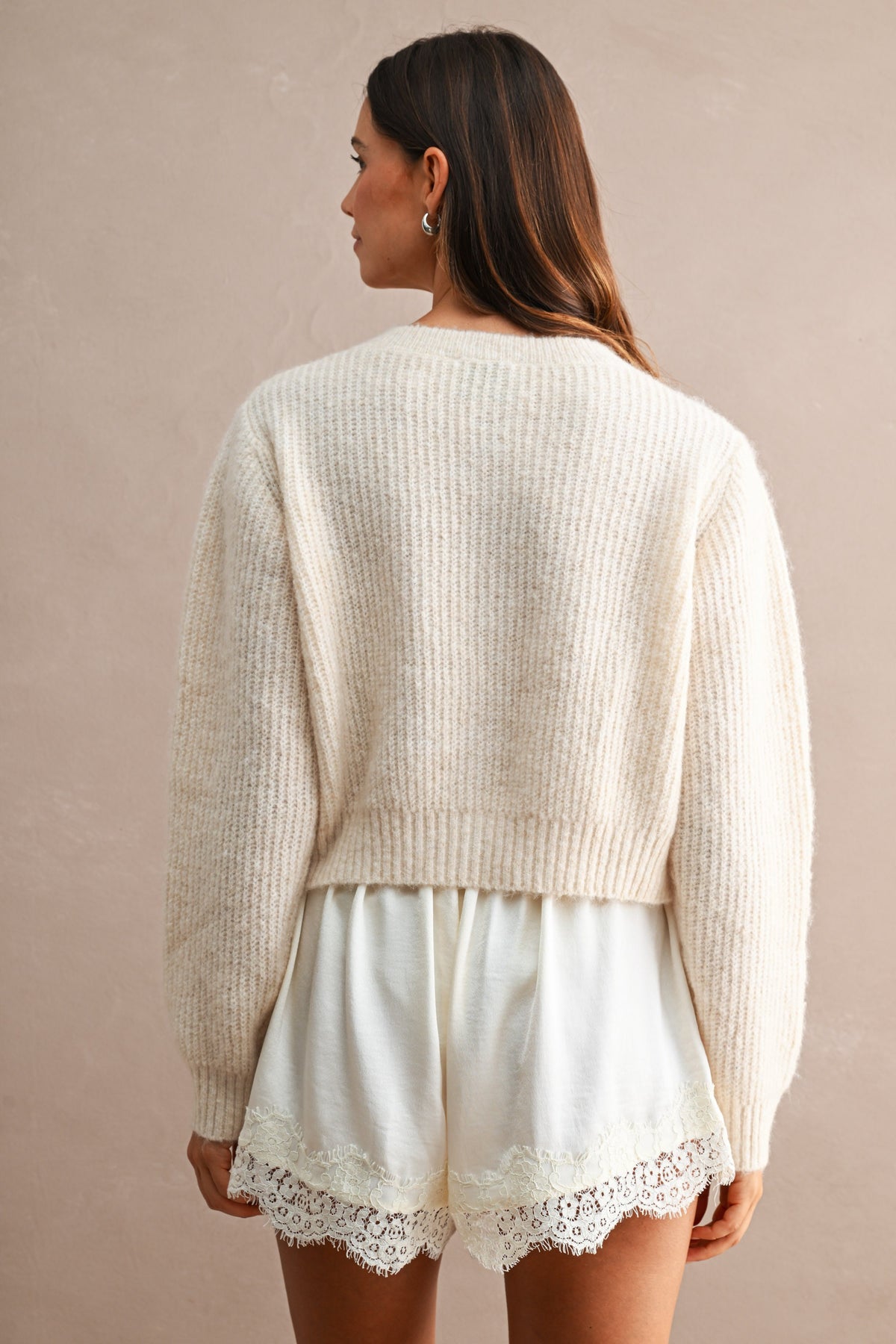 Button Contrast Cardigan: Cream
