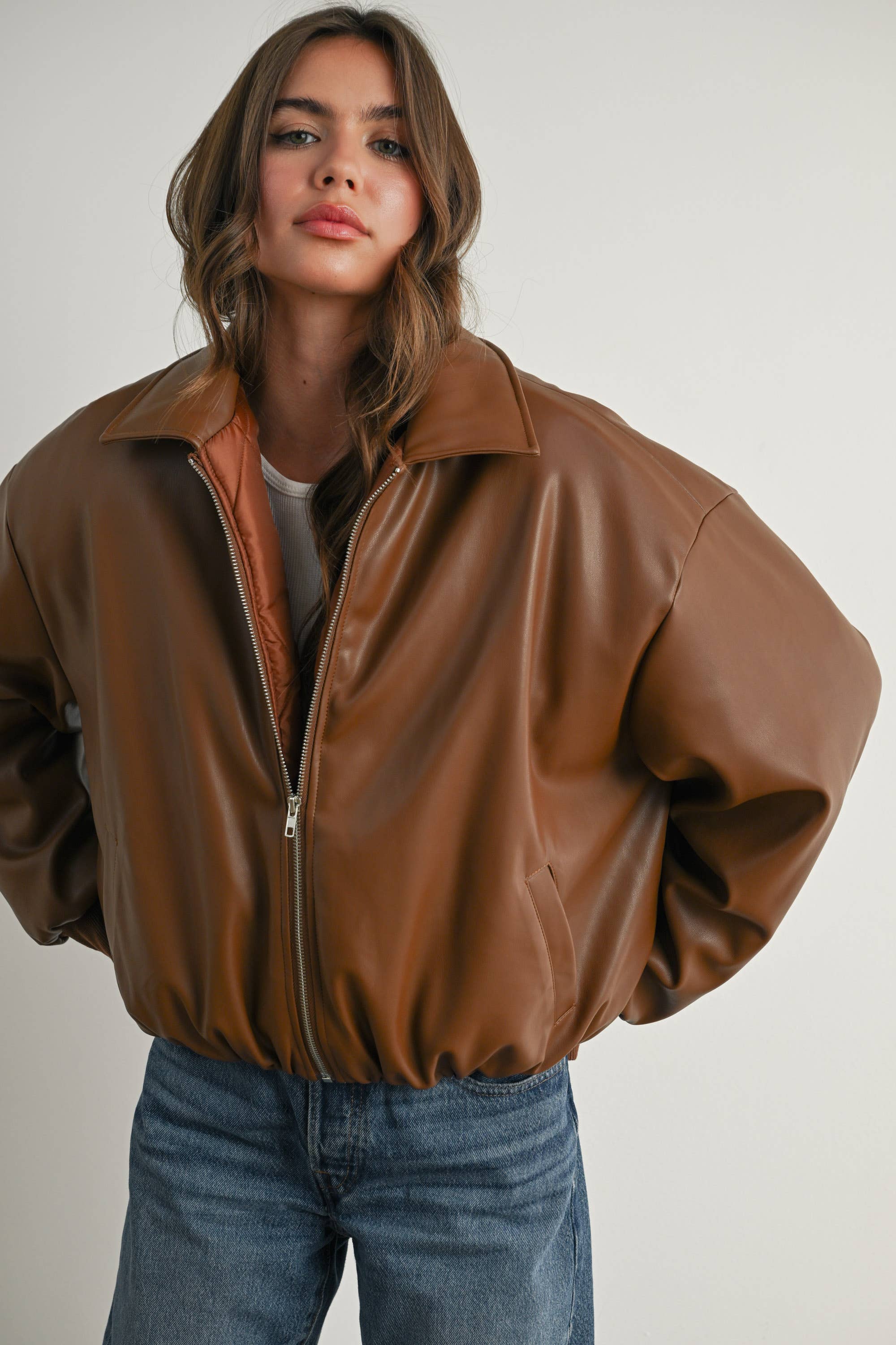 Zip-Up Bomber Jacket: Brown