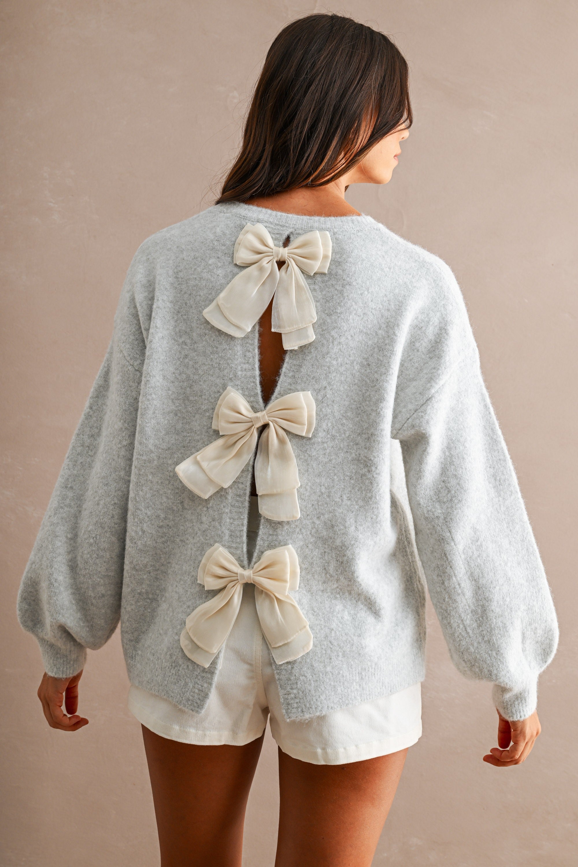 Back Bow Sweater: Grey