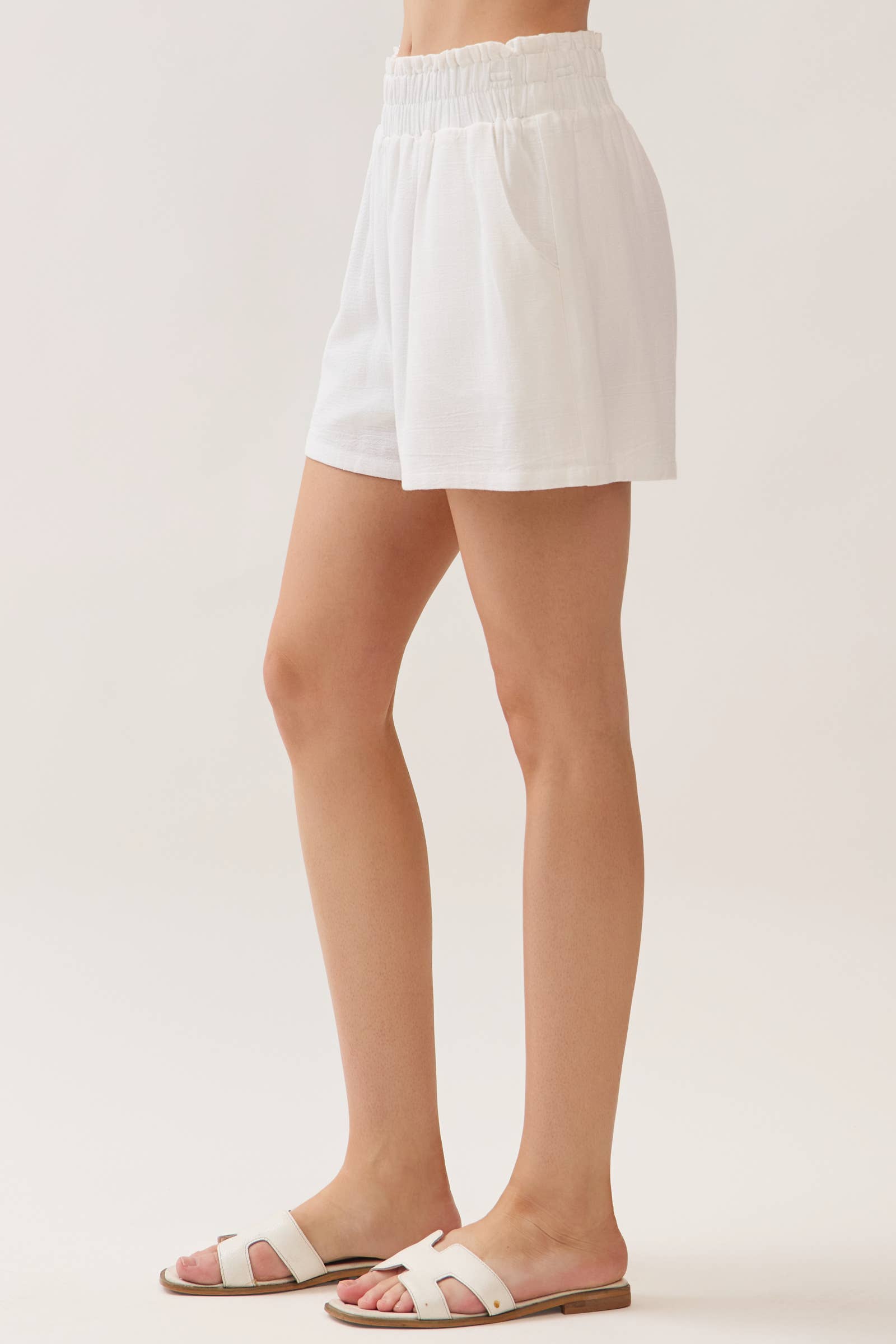 Ruffled Waist Shorts: Off White