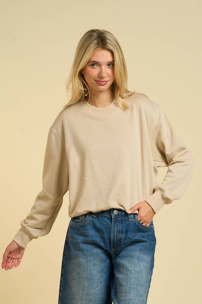Cropped Crewneck Sweatshirt: Taupe