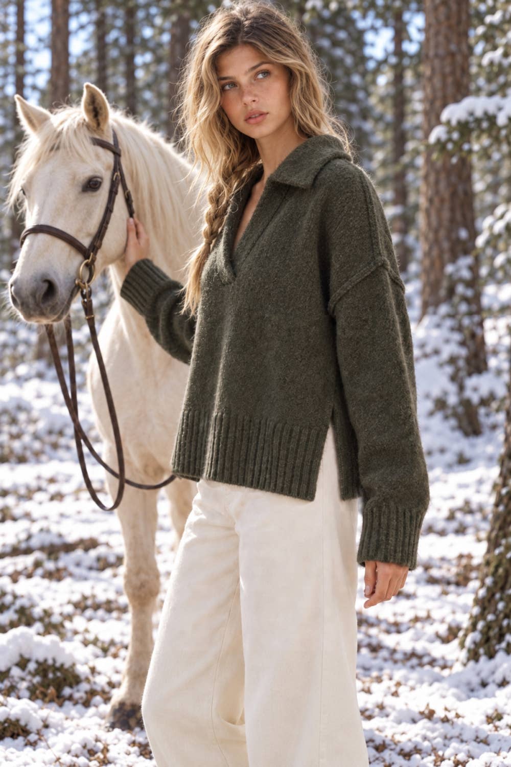 Polo Collar Sweater: Dark Olive