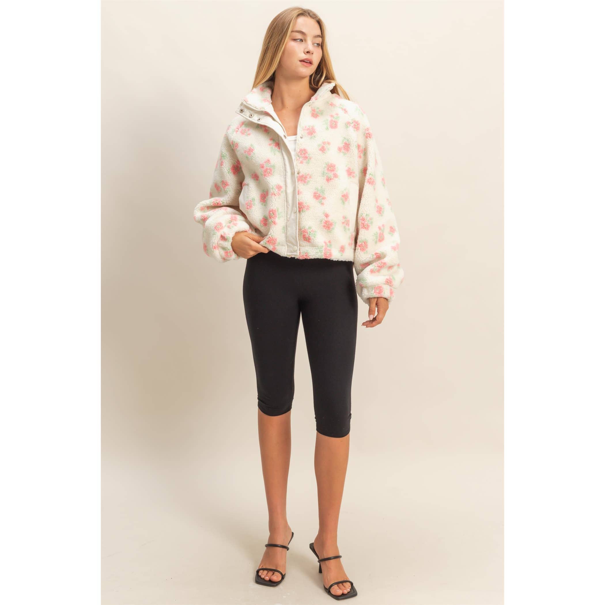 Floral Sherpa Jacket: Pink