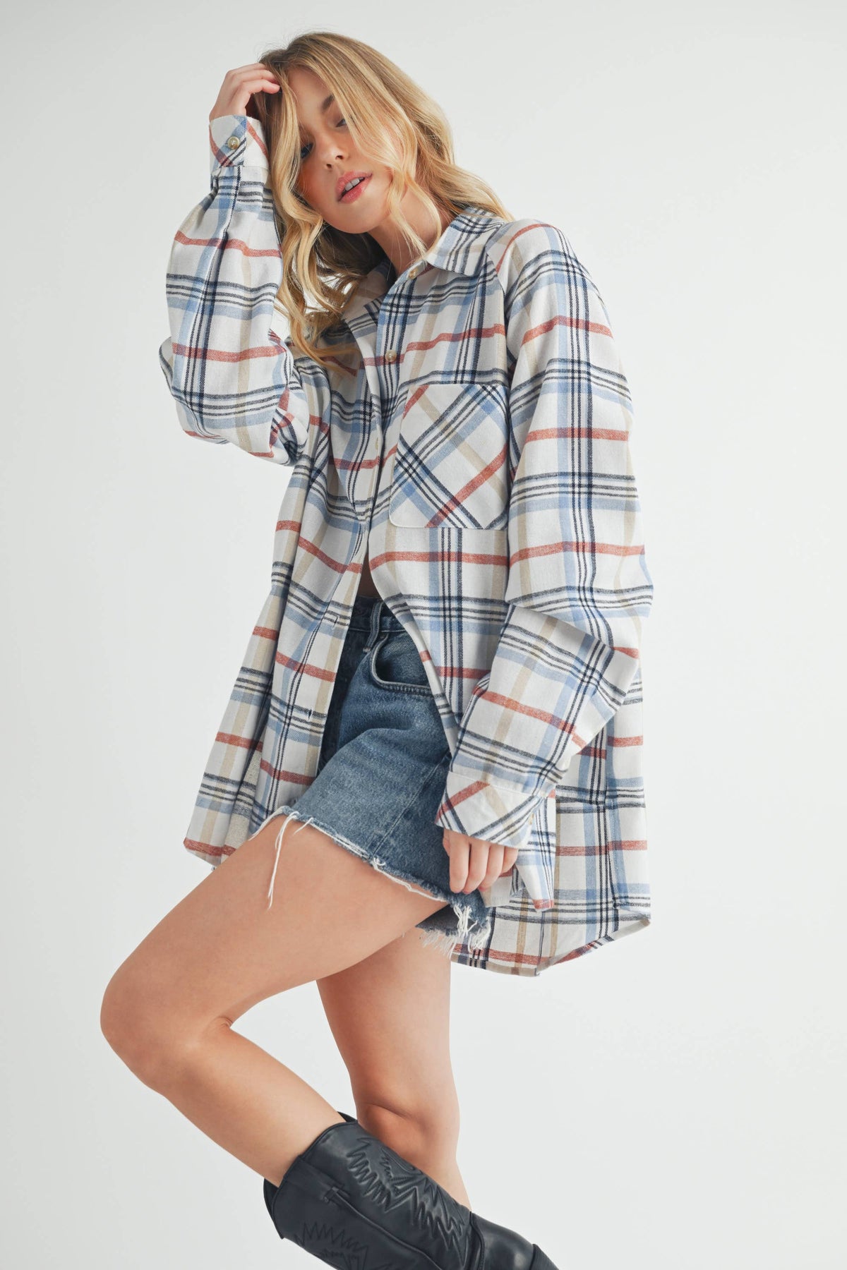 Abri Plaid Flannel Shirt: White Multi