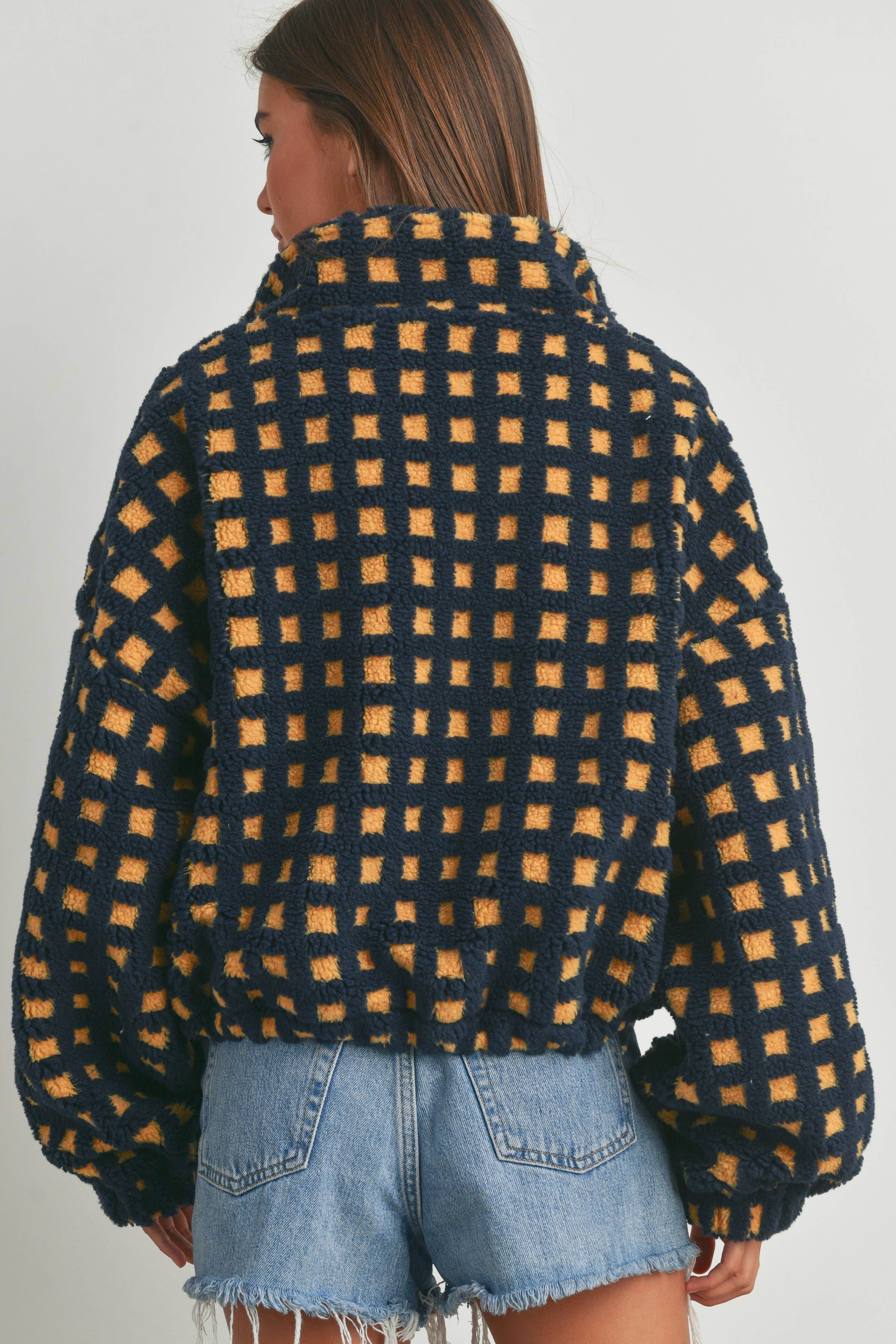 Fuzzy Sherpa Jacket: Navy Multi