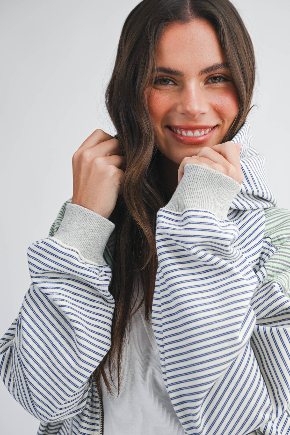 Striped Zip Hoodie: Blue