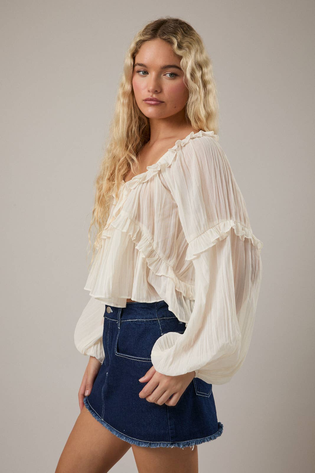 Ruffle Detail Blouse: Cream