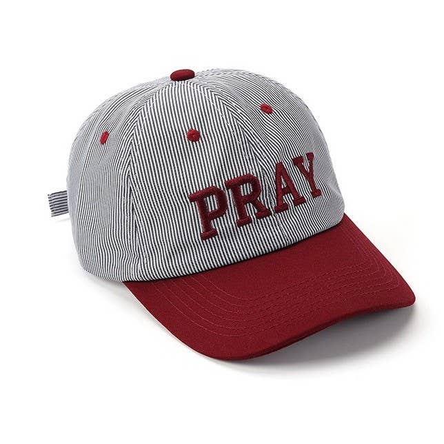 PRAY Embroidered Baseball Cap: Burgundy