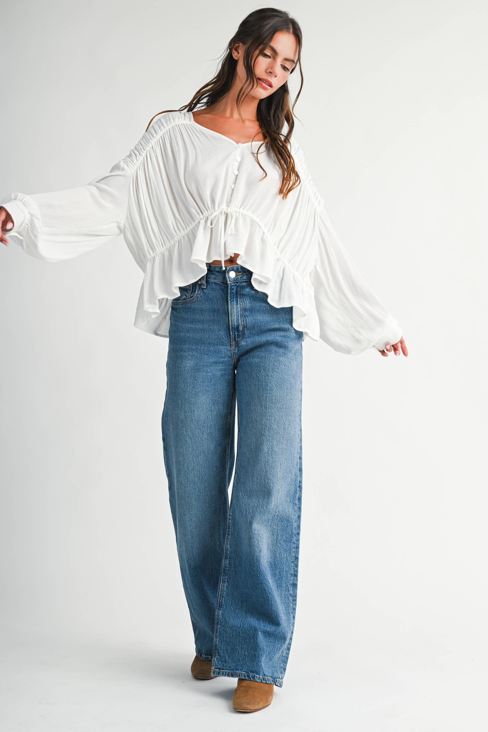 Textured Peplum Blouse: White
