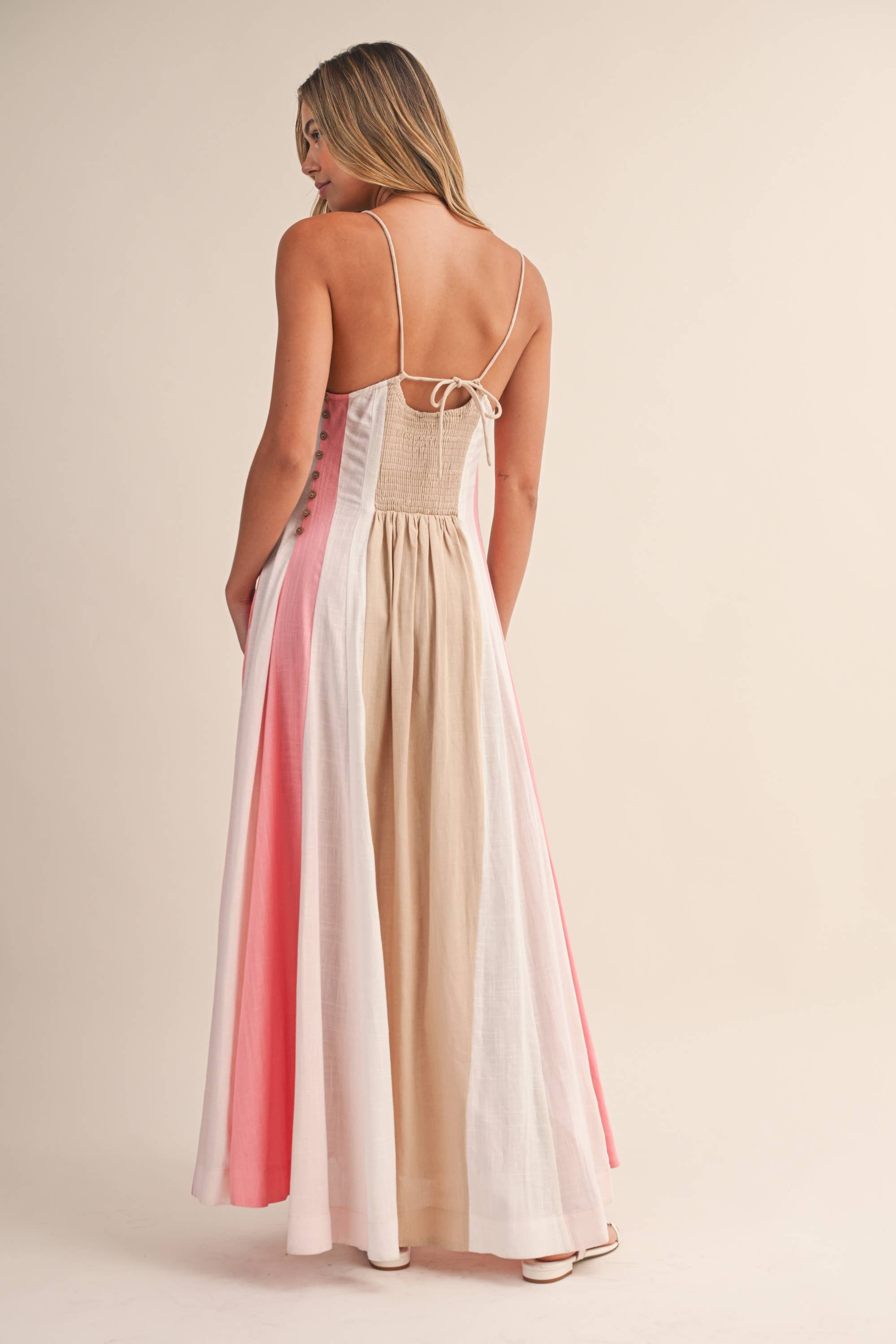 Color-Block Maxi Dress: Beige
