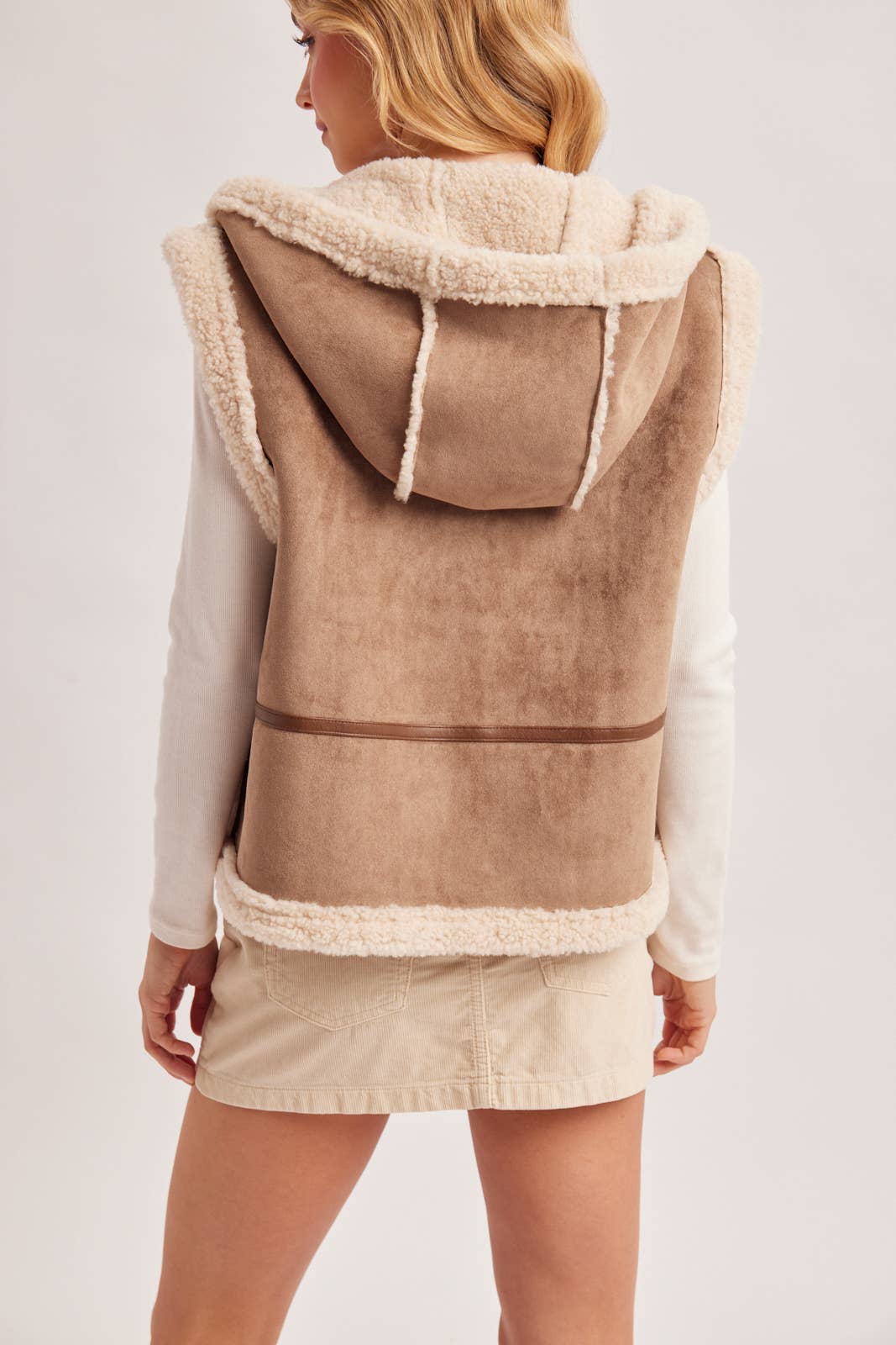 Suede Hooded Vest: Mushroom