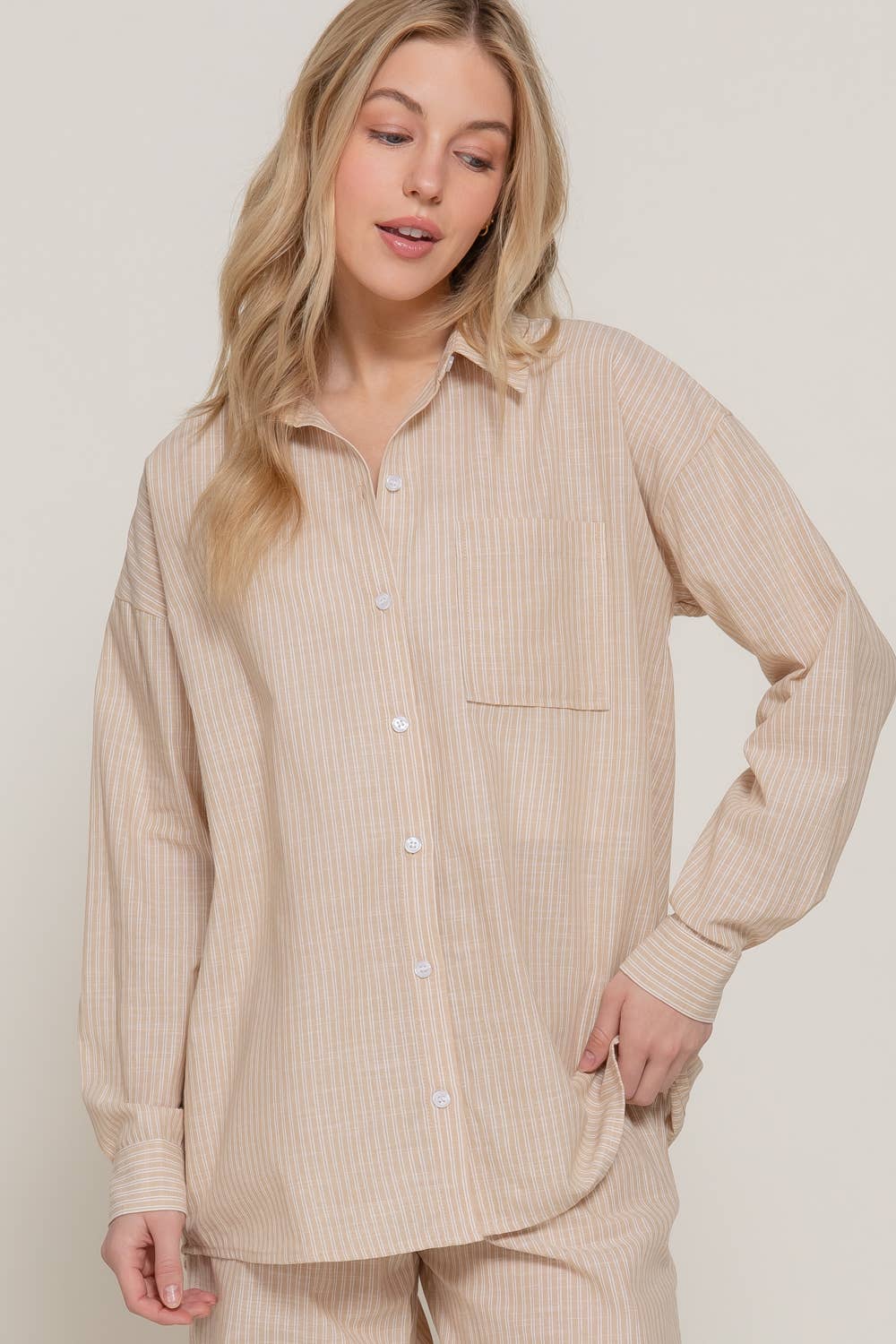 Stripe Gauze Shirt:Beige