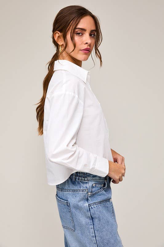 Long Sleeve Poplin Shirt: White