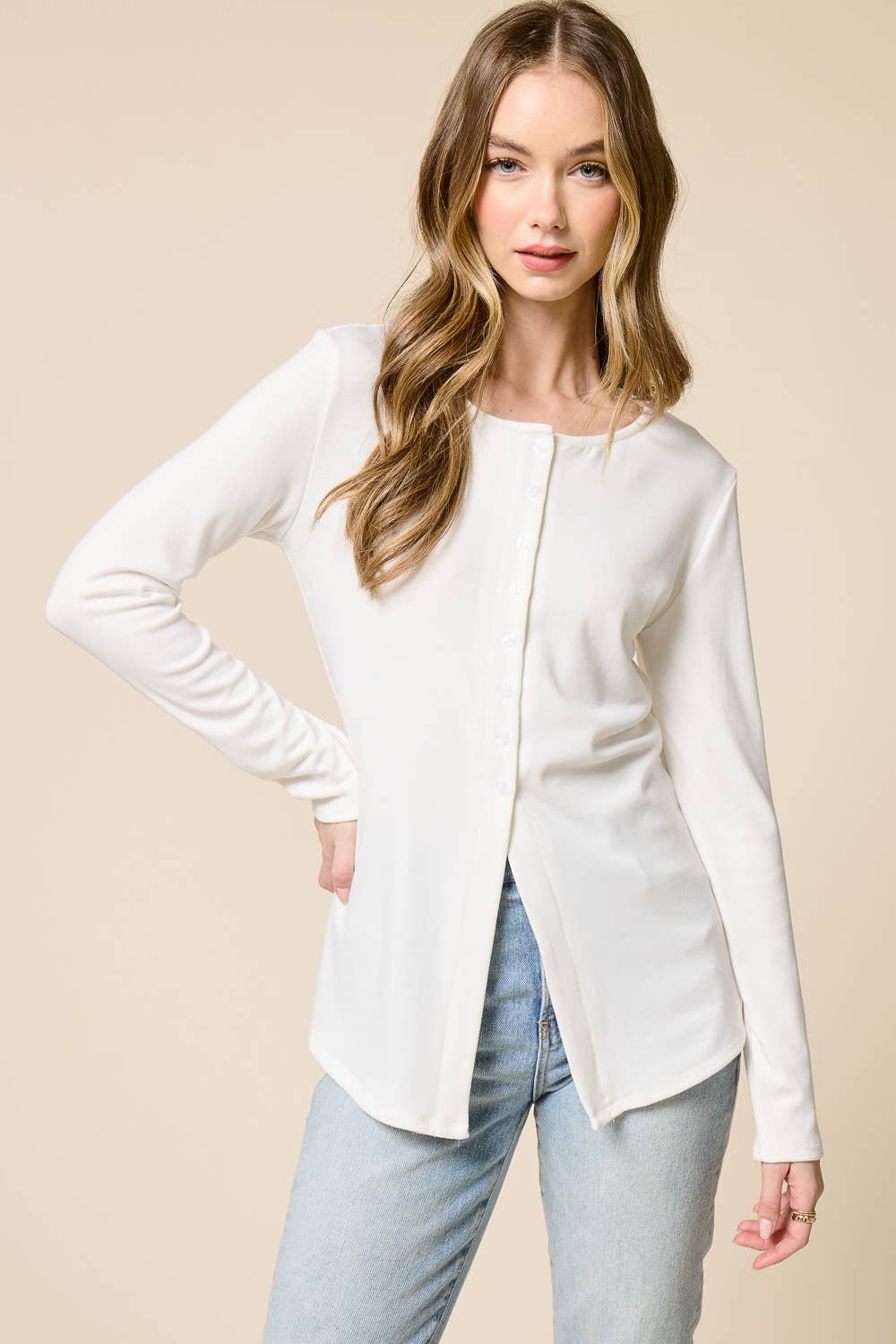 Elongated Hemline Cardigan: Off White