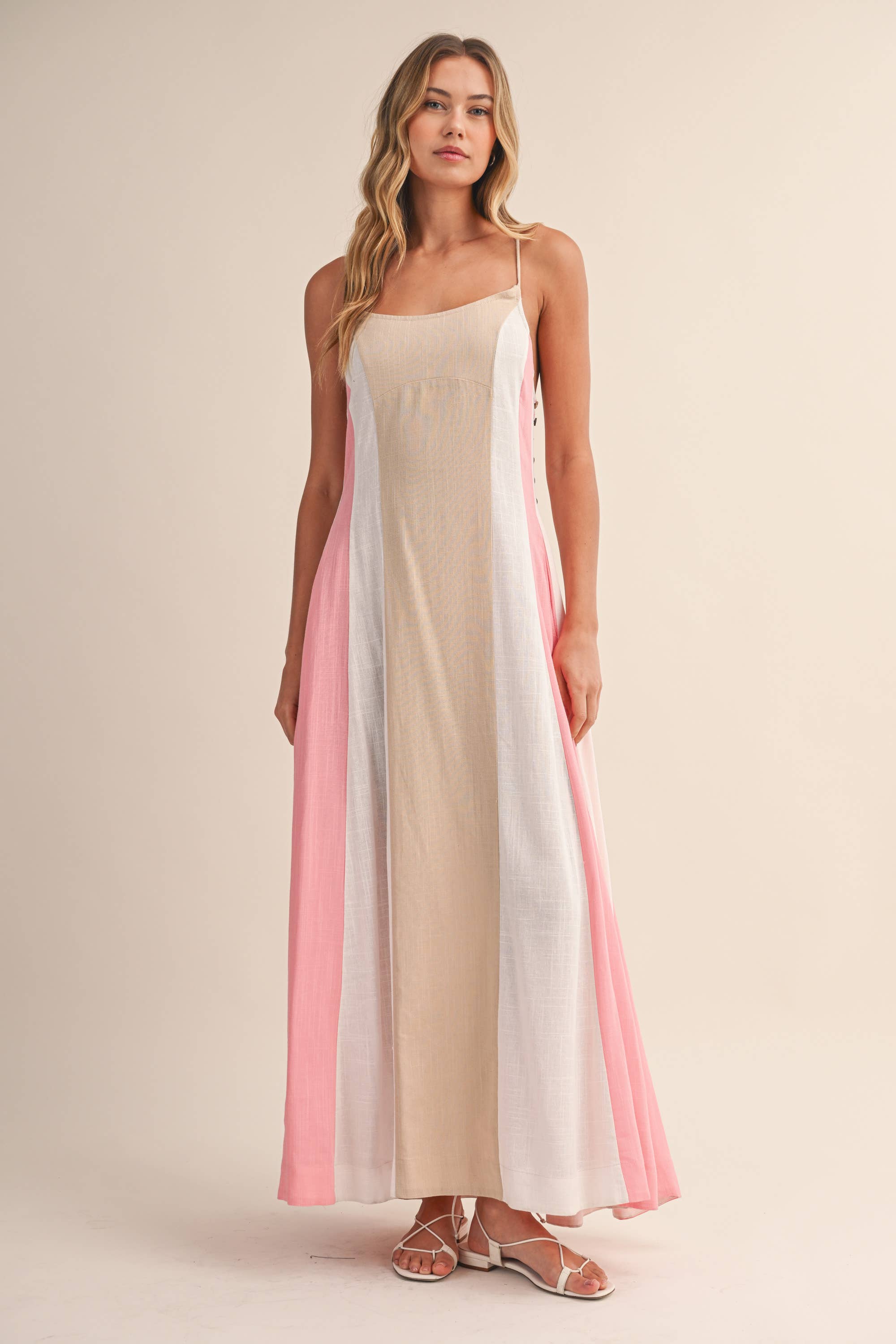 Color-Block Maxi Dress: Beige