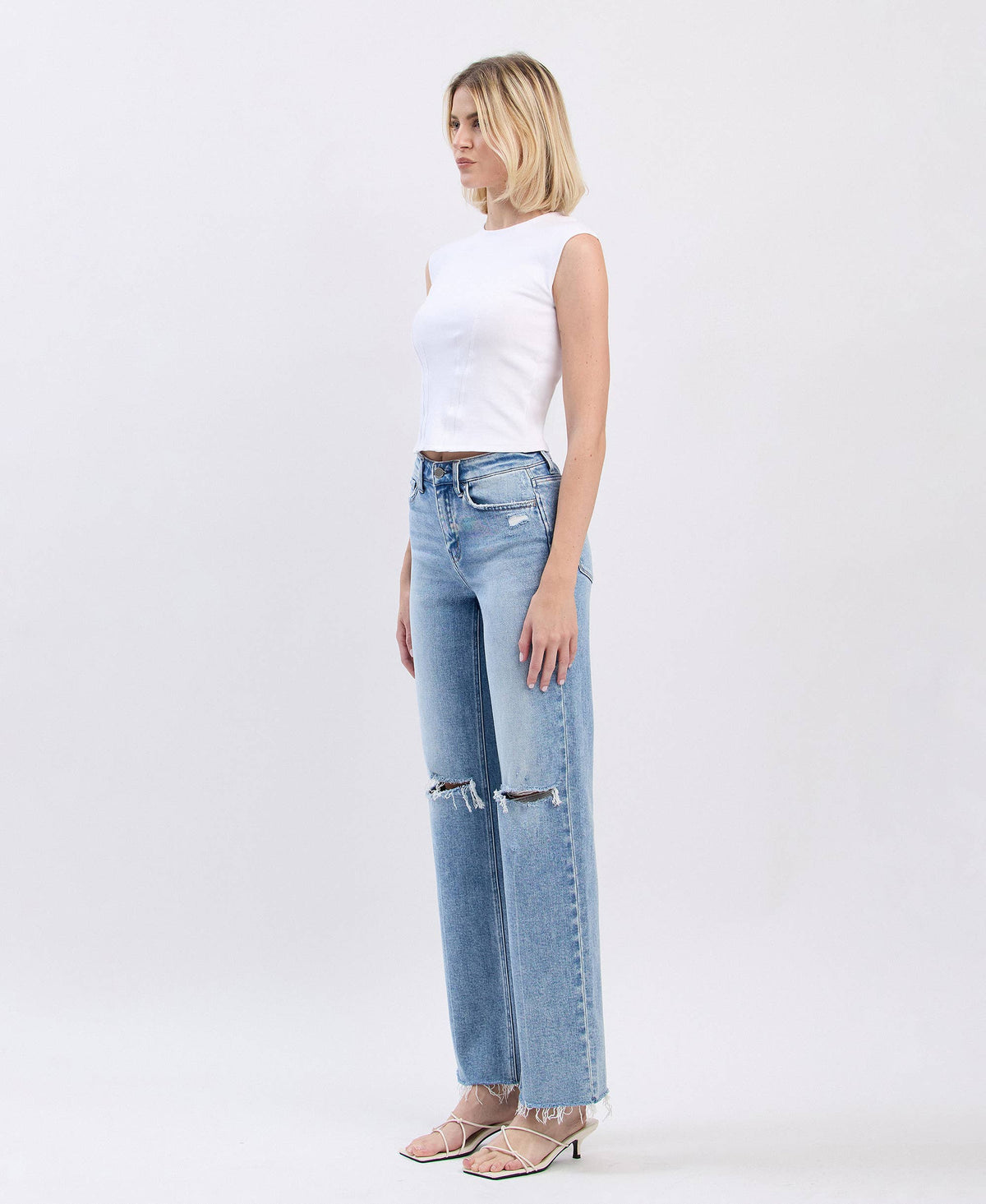 Glorietta Distressed Slim Wide Jeans: