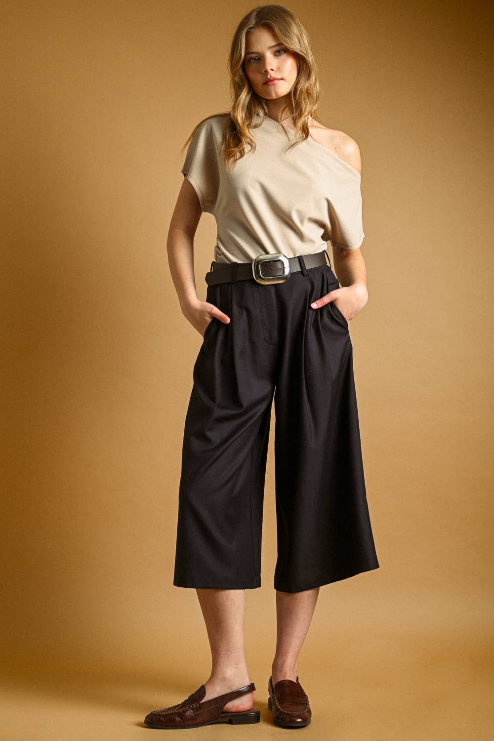 Boat Neck Asymmetric Top: Stone
