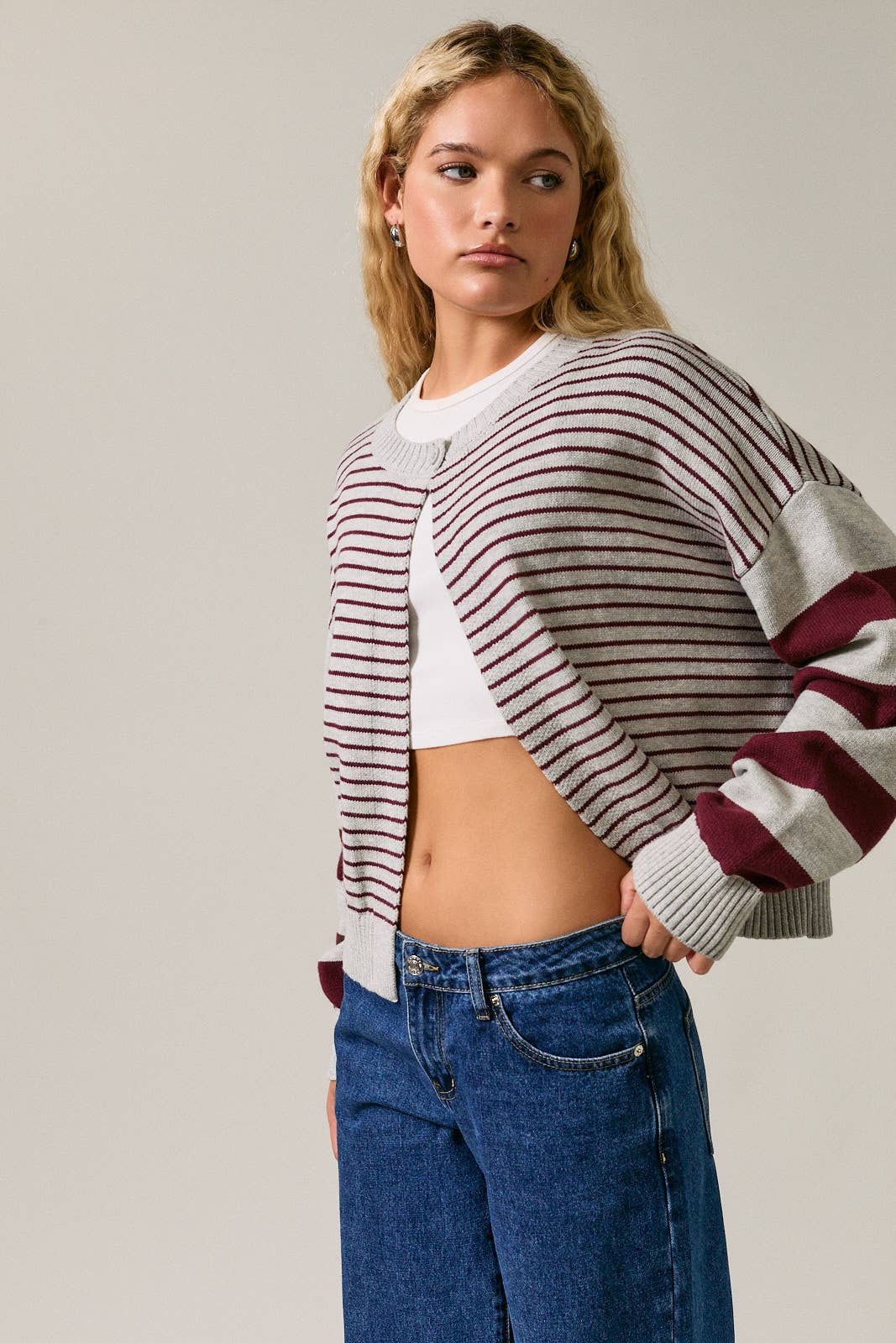 Open Front Stripe Sweater