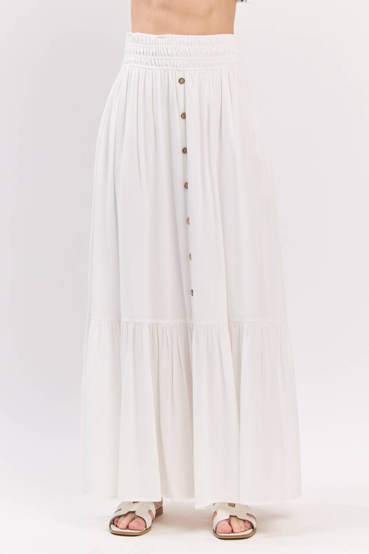 Ruffled Waist Maxi Skirt: Ivory