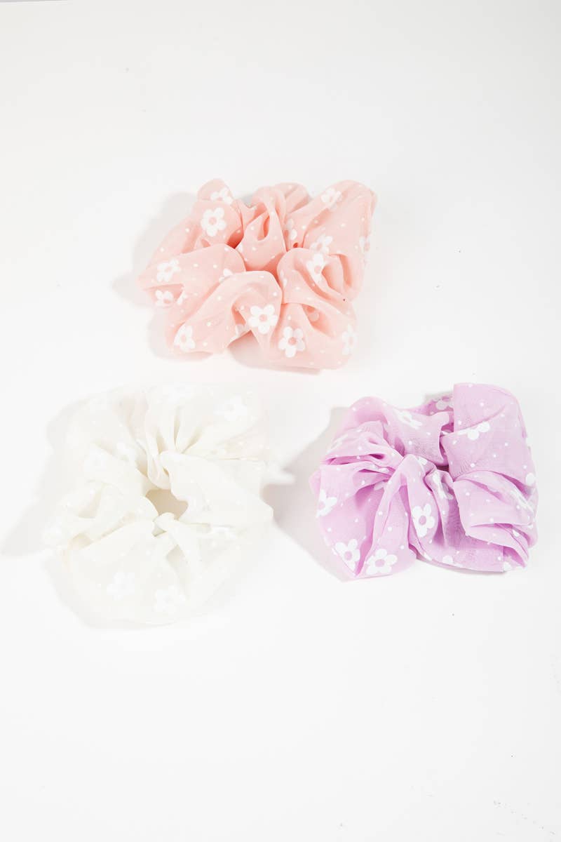 Flower Print Hair Scrunchie Set: MULTI