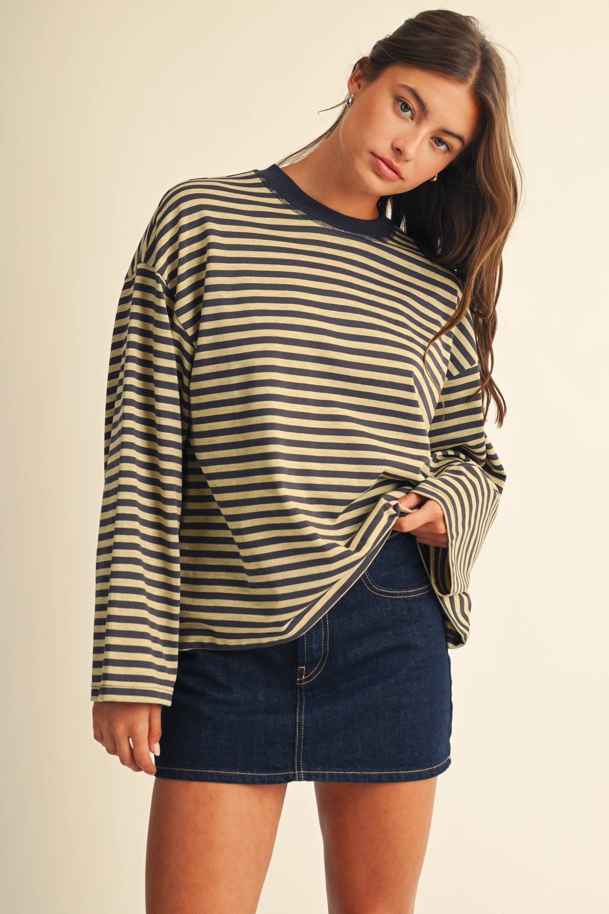 Oversized Stripe Top: Charcoal