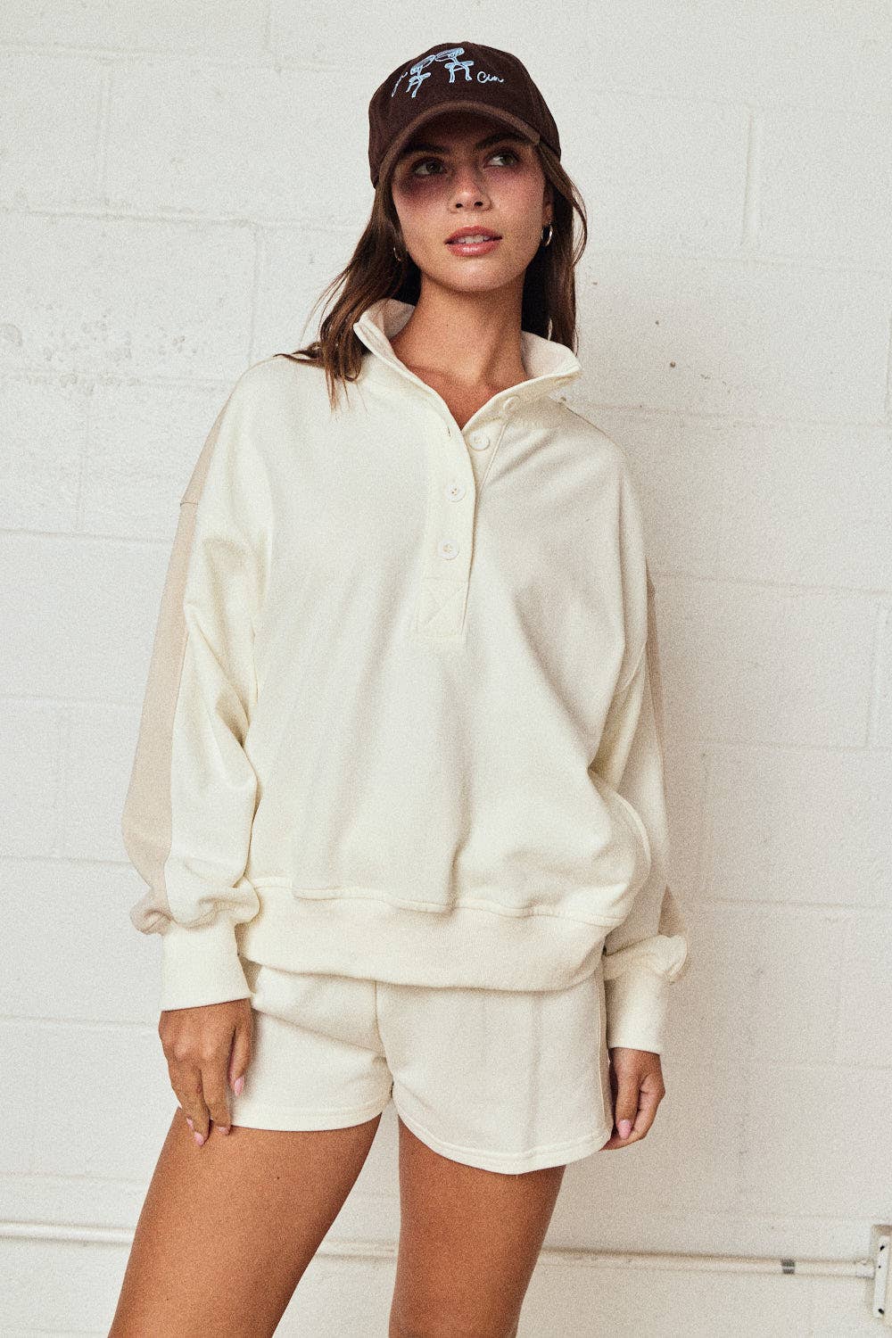 Mock Neck Color Block Set: Taupe