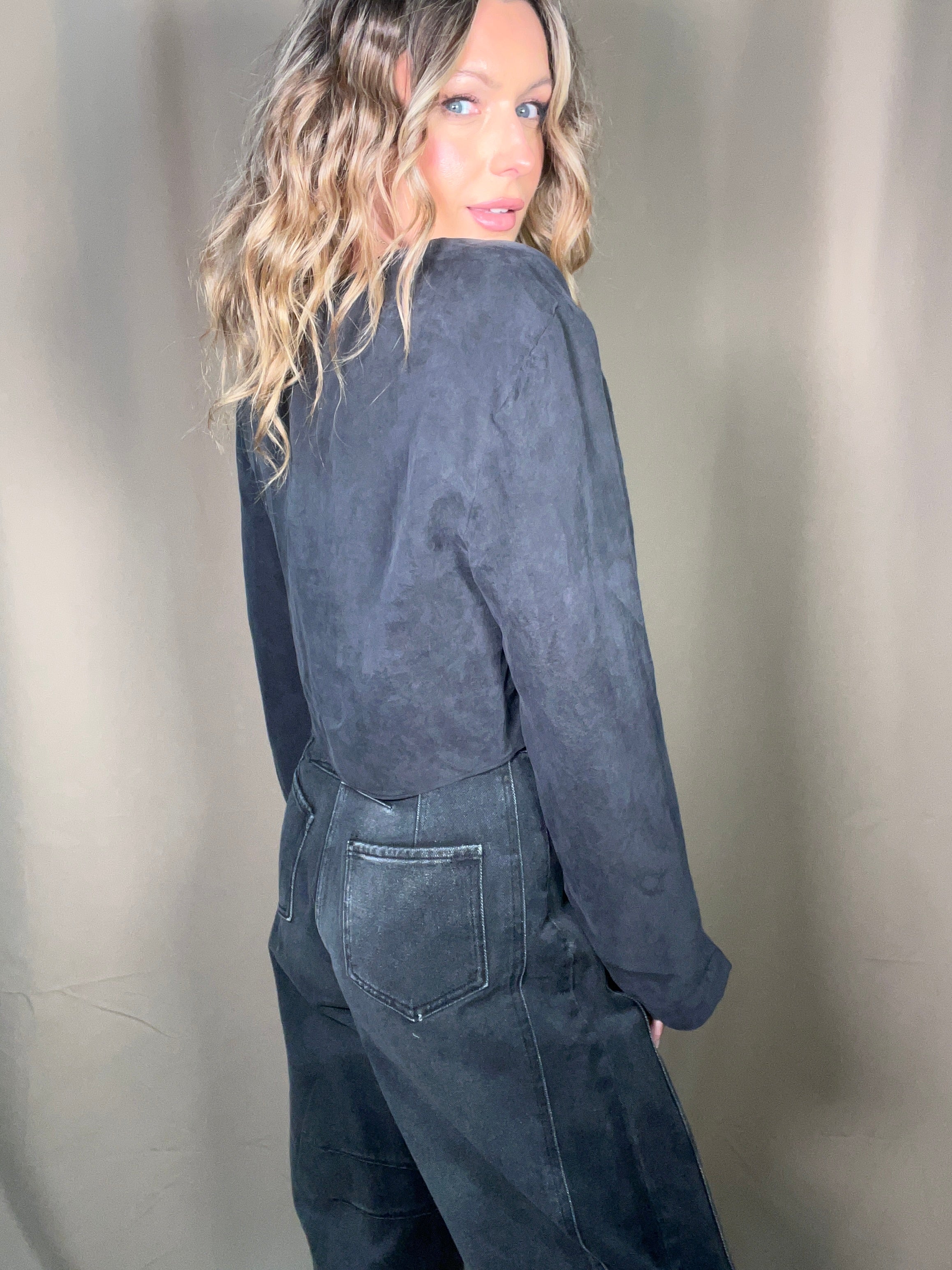 Viscose Tie Front Top:Black