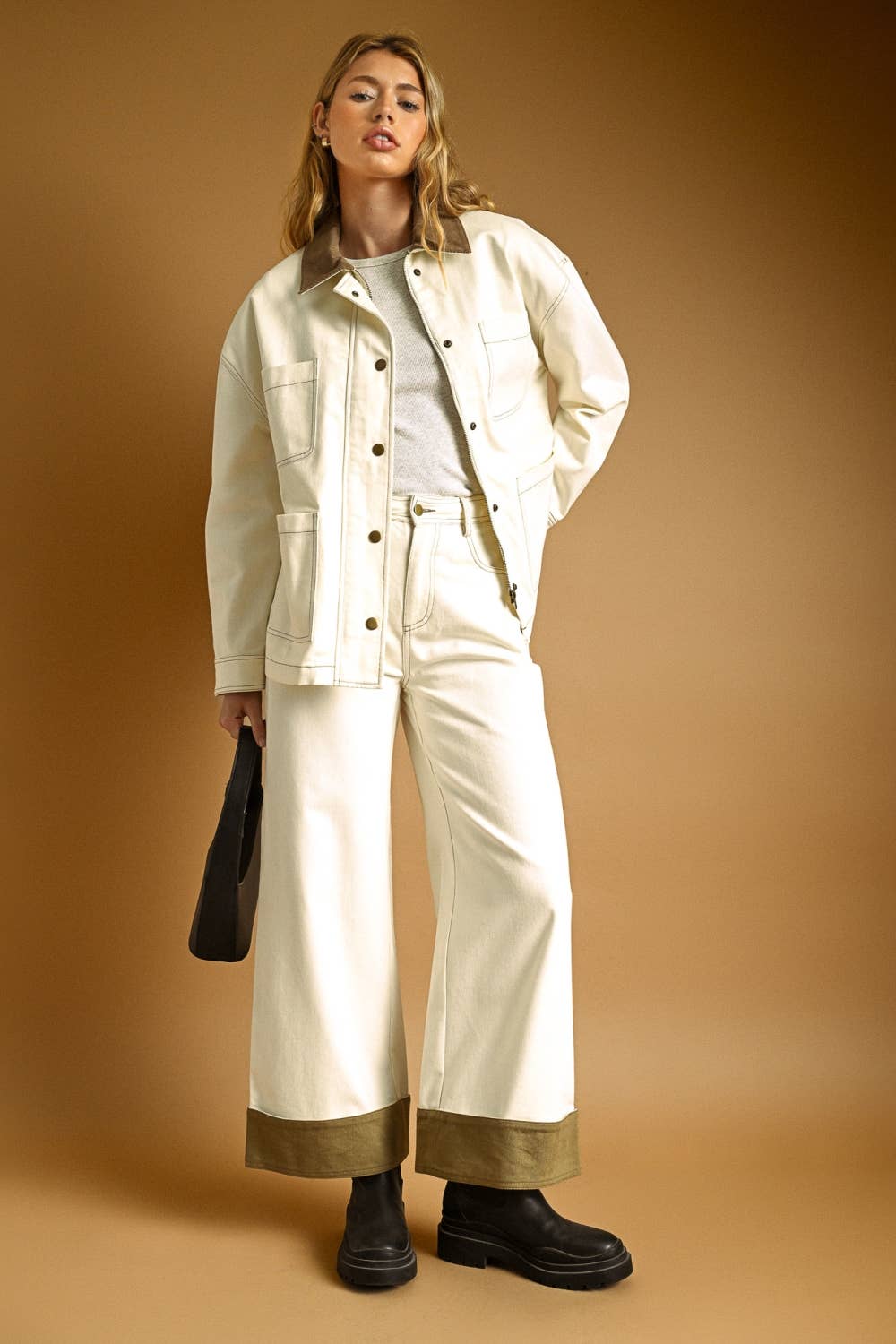 Contrast Cuff Pants: ECRU