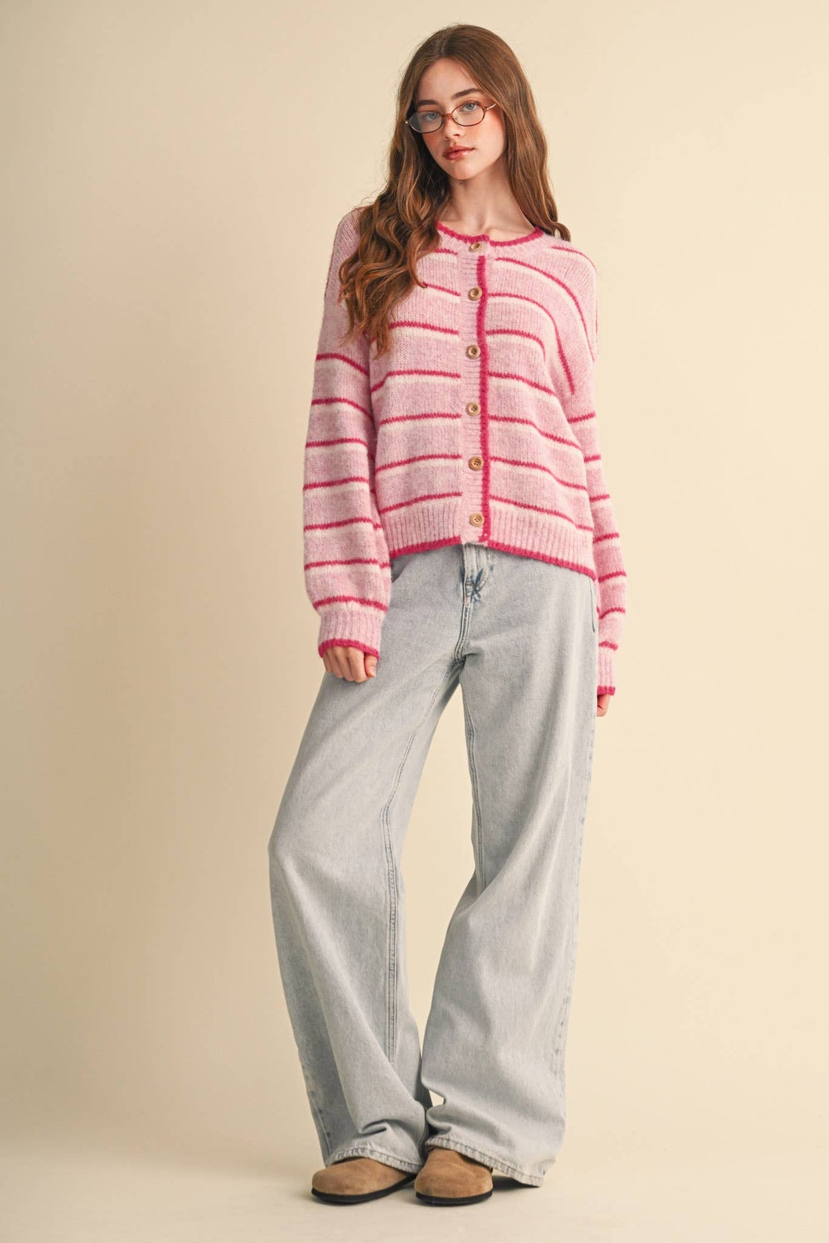 Striped Cardigan: Pink Multi
