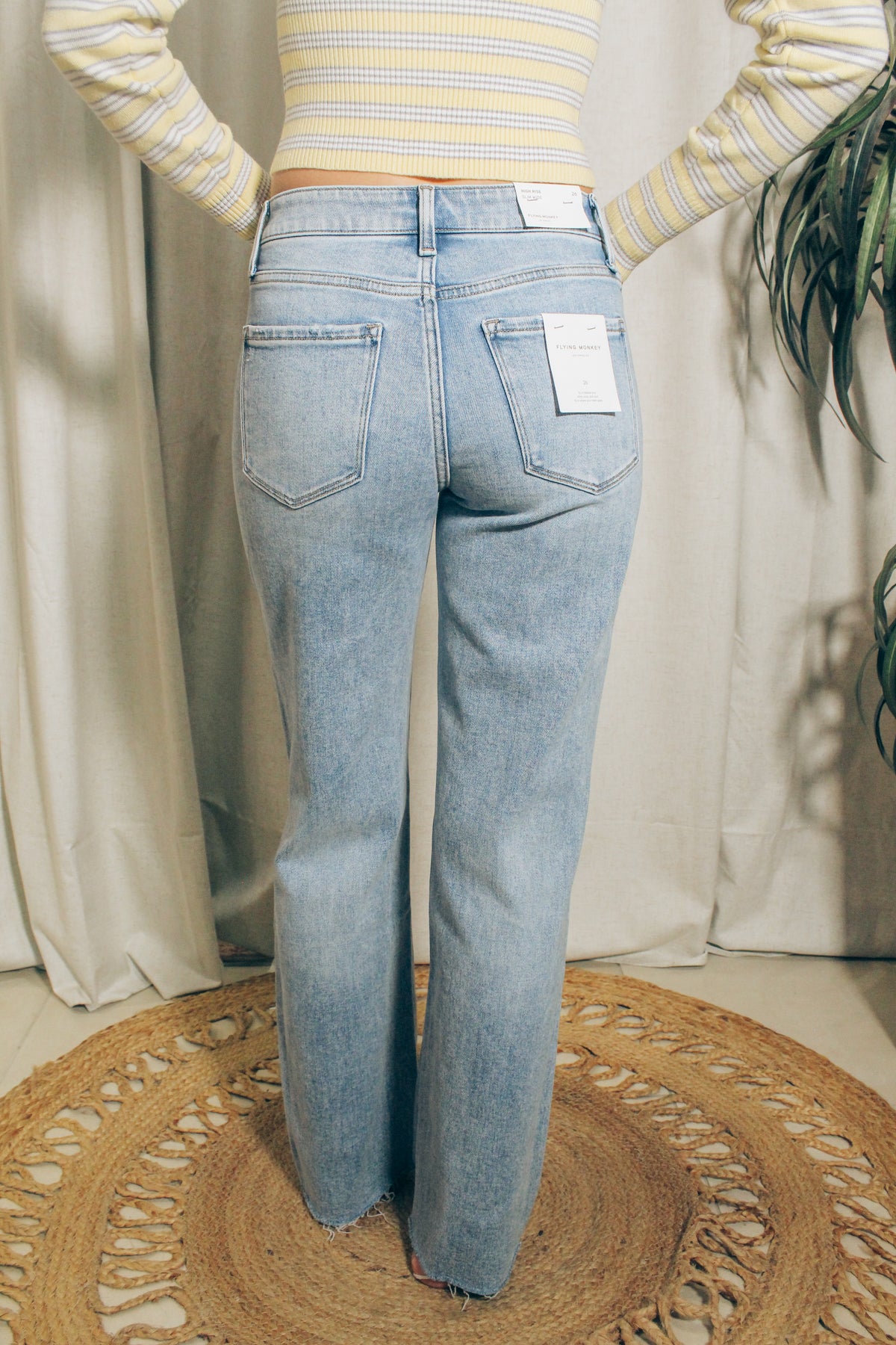 Light Distressed Slim Wide Leg Jeans
