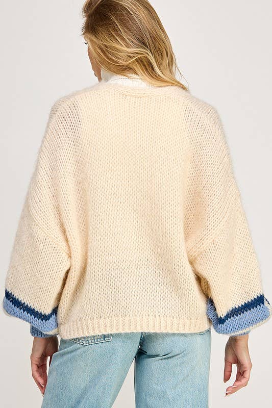 Drop Shoulder Cardigan: Off-White