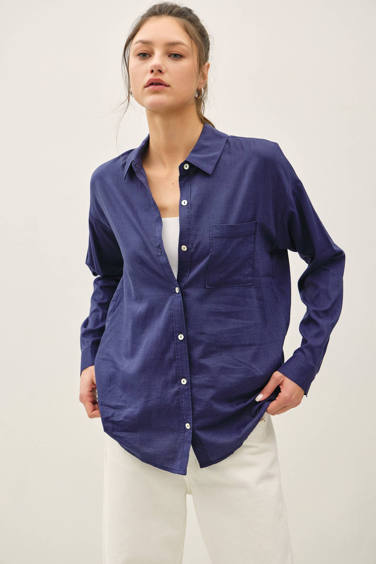 Kolly Oversized Button Up: Navy